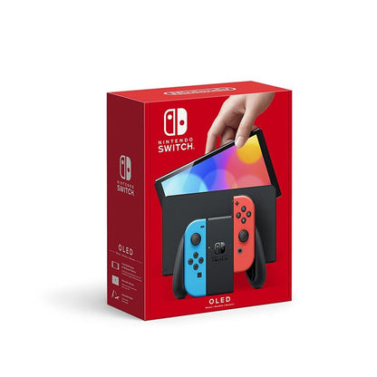 Nintendo Switch Oled with Neon Blue and Neon Red Joy‑Con